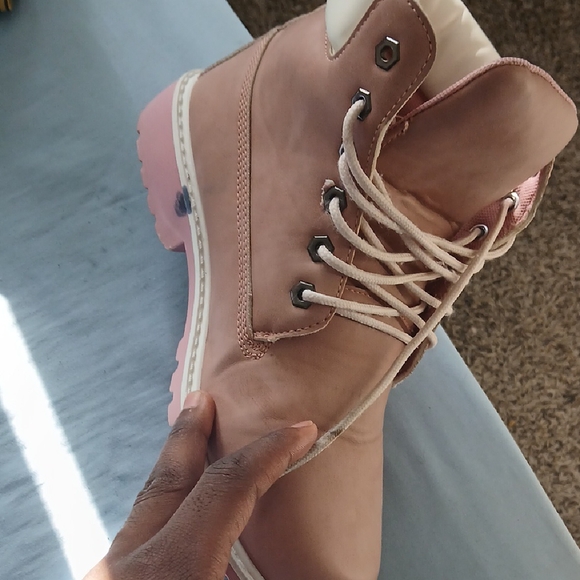 Women's Pink Lace-Up Boots - Picture 1 of 1